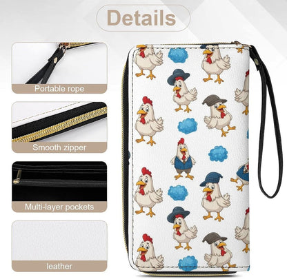 HOTWomen's Wallet Ladies Wristlet, Large Capacity, Zipper Pocket, Perfect for ID Cards, Chicken Cute