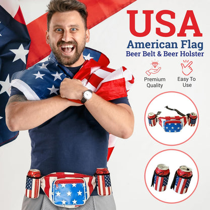 HOTUSA Merica Beverage Belt Fanny Pack Holster All American Classic Costume 4th of July, Red