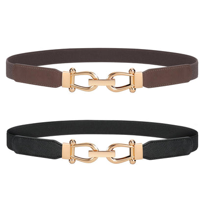 HOTJASGOOD Women Stretchy Waist Belt Retro Elastic Skinny Belt for Ladies with Gold Buckle