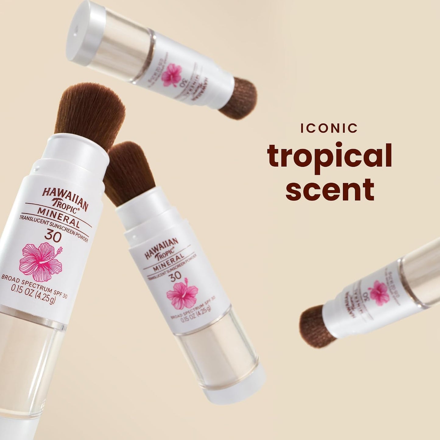 HOTHawaiian Tropic Mineral Powder Sunscreen Brush SPF 30, SPF Powder Sunscreen for Face, Brush On Sunscreen Powder for Face, Translucent Powder SPF 30, Hawaiian Tropic Sunscreen Powder, 0.15 oz