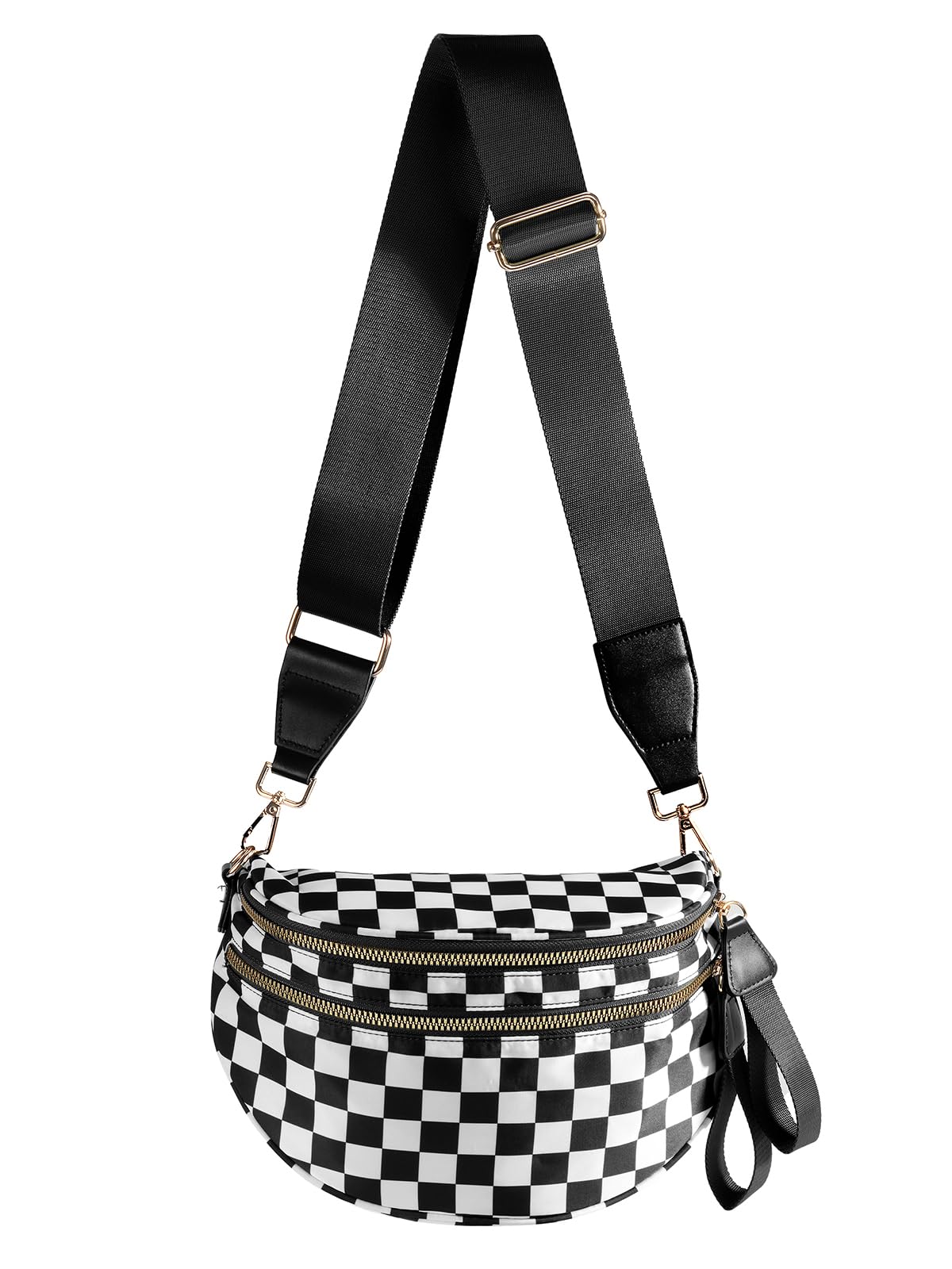 HOTBlack and White Checkered Crossbody Bag Bum Bag for Women,Spacious Checkered Purse Fanny Packs Belt Bag