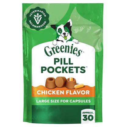 HOTGreenies Pill Pockets Large Size Dog Treats, Peanut Butter, 15.8 oz | Vet-recommended, capsule size, low calorie, odor masking, stress- and mess-free medication experience