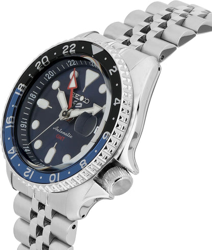 HOTSeiko SSK003 Automatic Watch for Men - 5 -Sports - Blue Dial with Date Calendar and Luminous Hands & Markers and Black & Blue GMT Bezel, 100m Water-Resistant