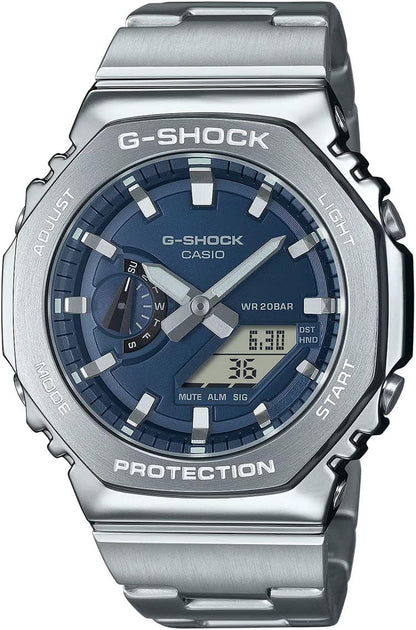 HOTG-Shock Casio G-Steel GM2110D Analog-Digital Navy Blue Dial Stainless Steel Watch 43mm - GM2110D-2B