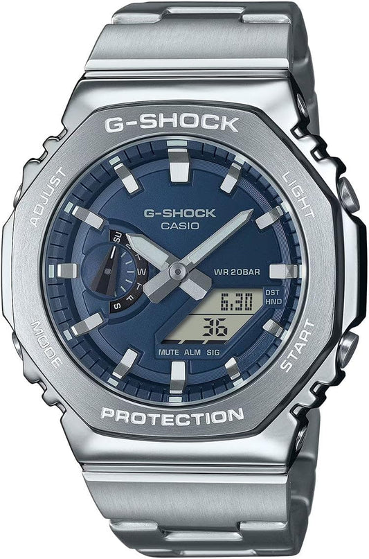 HOTG-Shock Casio G-Steel GM2110D Analog-Digital Navy Blue Dial Stainless Steel Watch 43mm - GM2110D-2B