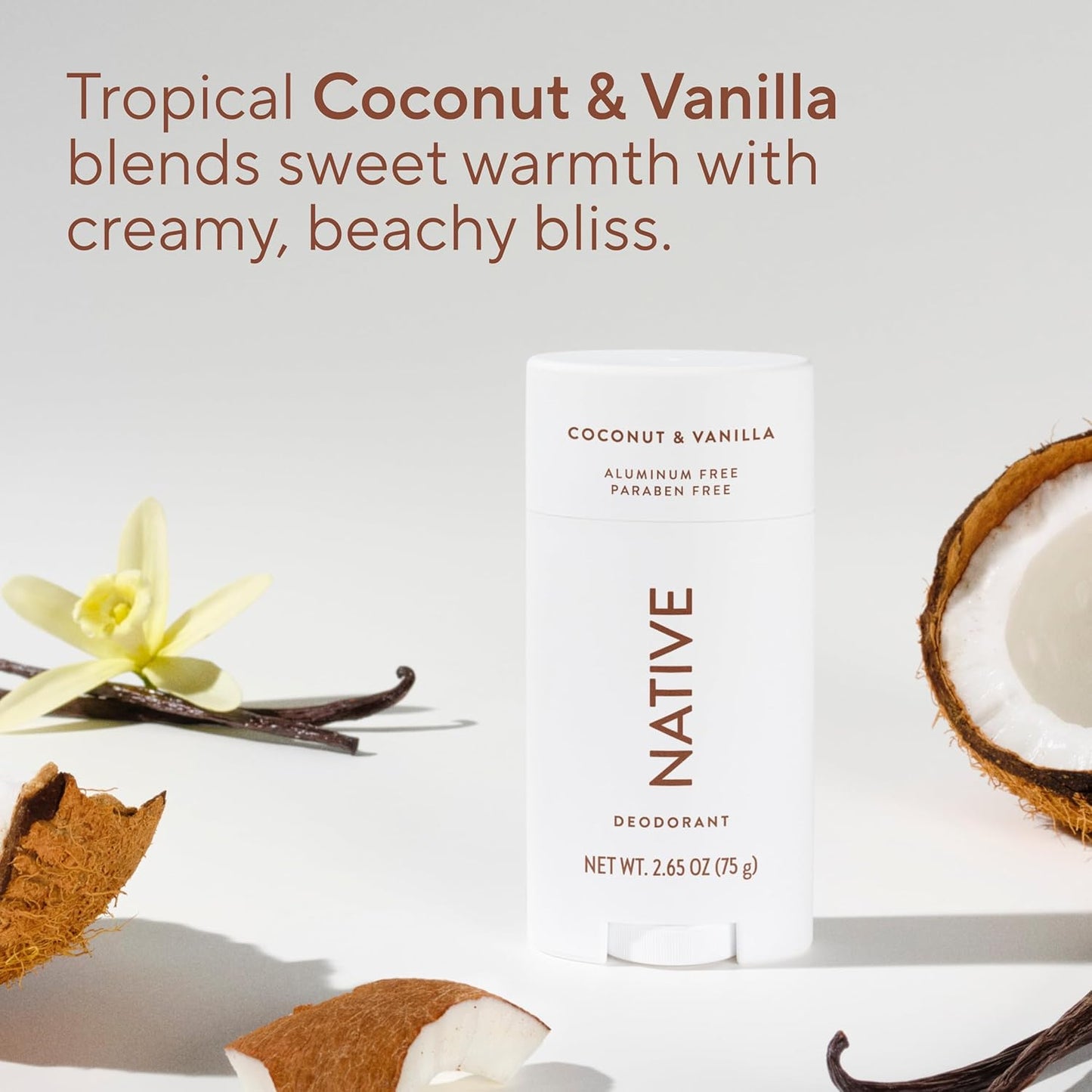HOTNative Deodorant Contains Naturally Derived Ingredients, 72 Hour Odor Control, Deodorant for Women and Men, Aluminum Free, Coconut & Vanilla 2.65oz