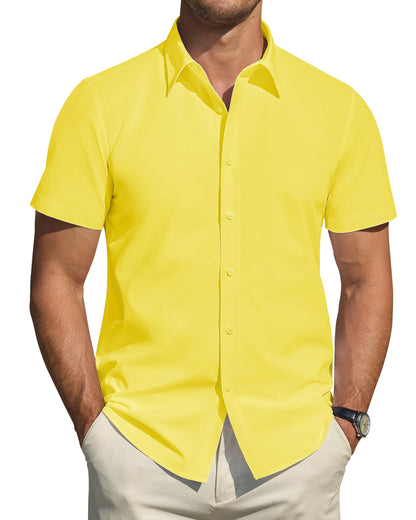 HOTJ.VER Men's Short Sleeve Dress Shirts Stretch Stain Shield Casual Button Down Shirts Solid Formal Shirt