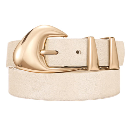 HOTXZQTIVE Women's Leather Belts for Jeans Dress Pants Black Brown Belts for Women Ladies Waist Belts with Gold Buckle