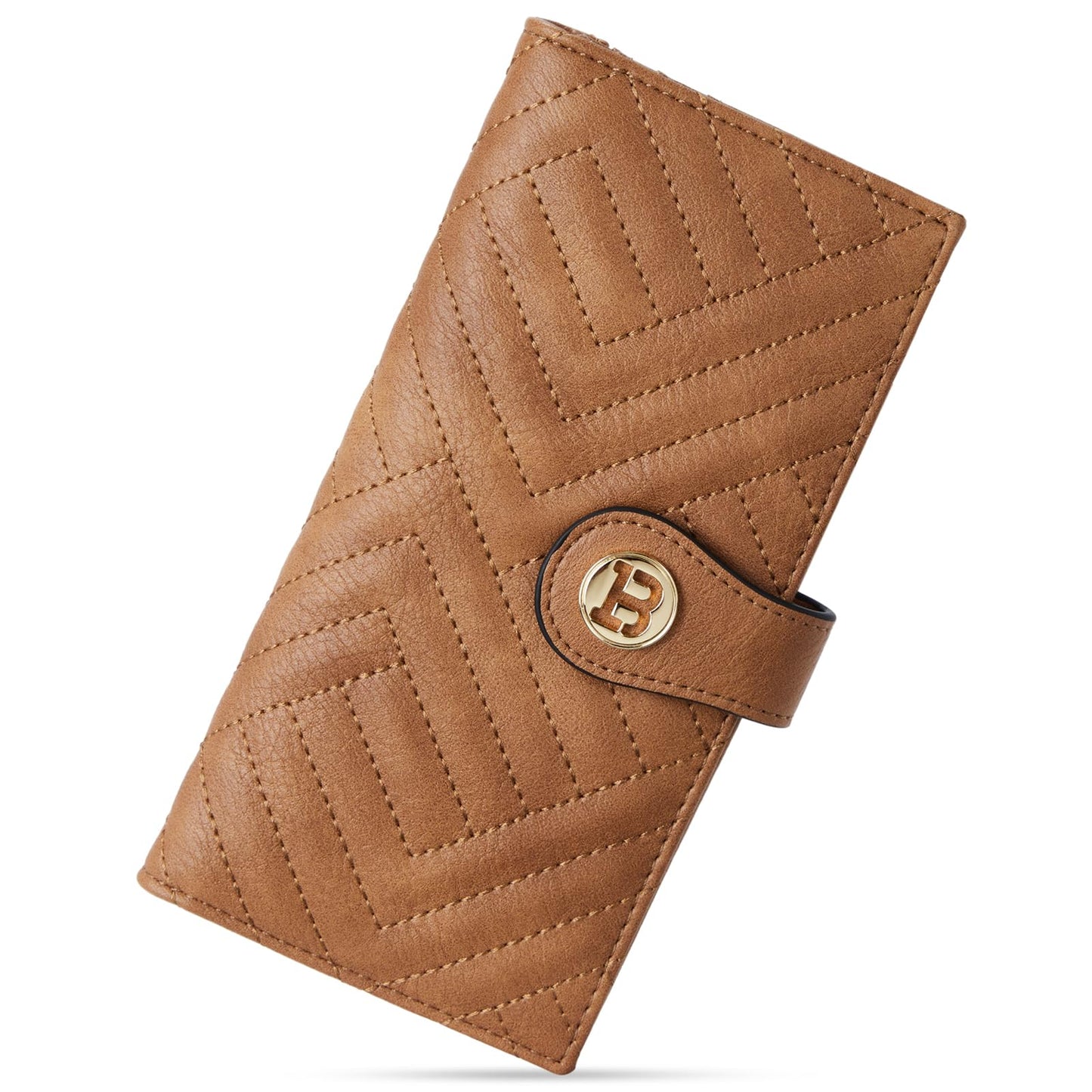 HOTBOSTANTEN Slim Wallet Women RFID Card Holder with Zipper Coin Pocket | Thin, Lightweight, 11 Card Slots, Long Bifold, Clutch Wallet, Fits Small Purses, Quilted Vegan Leather, Gifts, Beige＆Brown