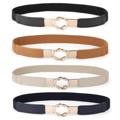 HOTWERFORU Women Skinny Belt for Dresses Retro Stretch Waist Belt with Gold Buckle Set of 4