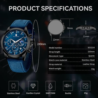 HOTSAPPHERO Chronograph Watches for Men, Original Business Casual Stainless Steel Analog Watch 50M Waterproof Luminous Watches with Date Dial, Mens Gift