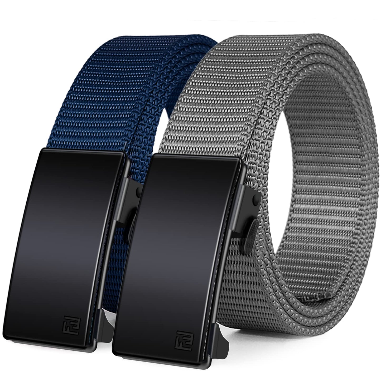 HOTWONDAY Ratchet Belts for Men 2 Pack Nylon Web No Hole Automatic Buckle Heavy Duty Work Belt for Golf Tactical Outdoor Hiking