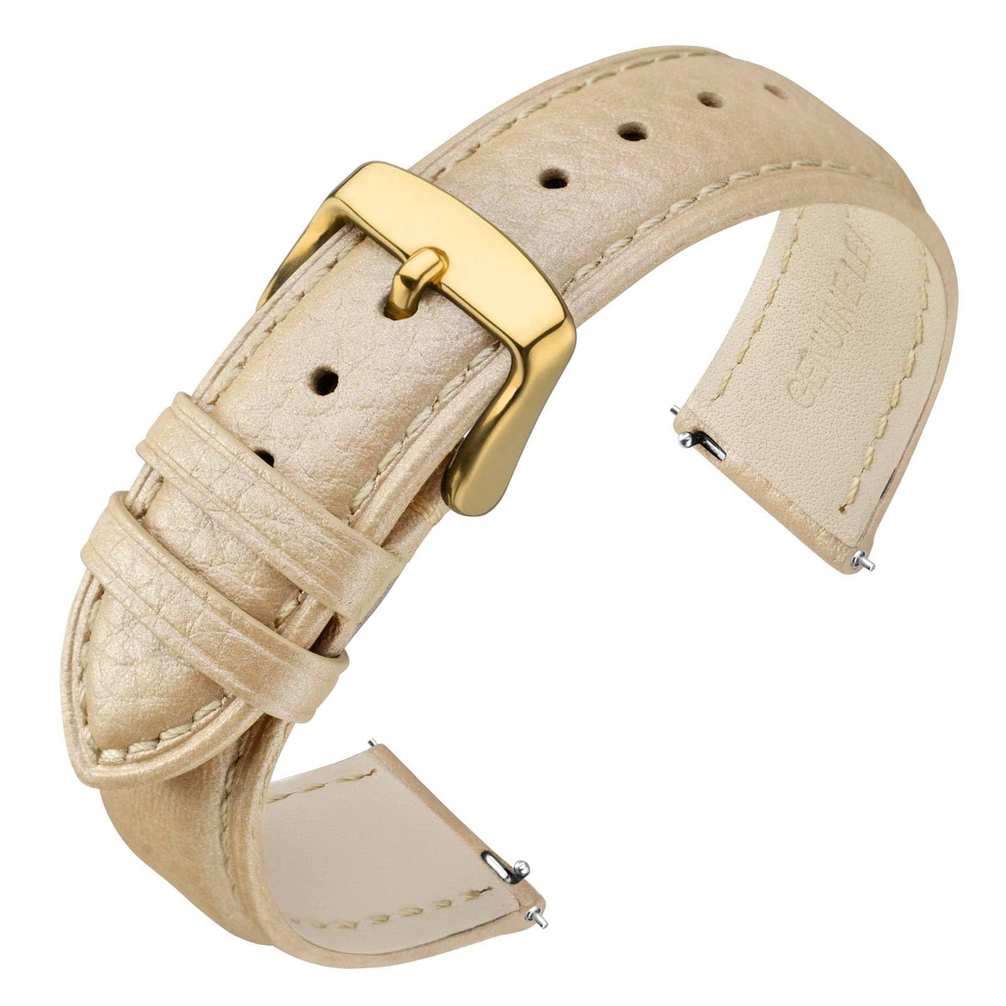 HOTANNEFIT Watch Band 18mm, Quick Release Textured Padded Leather Straps with Gold Buckle for Men and Women (Black)
