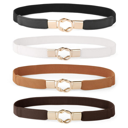 HOTWERFORU Women Skinny Belt for Dresses Retro Stretch Waist Belt with Gold Buckle Set of 4