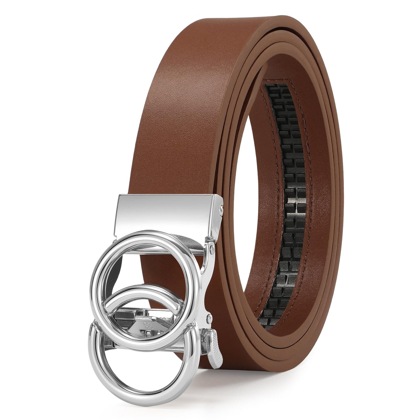 HOTSUOSDEY Womens Ratchet Leather Belt for Jeans Dress Pants Ladies Adjustable No Holes Belt with Automatic Sliding Buckle,1.2"
