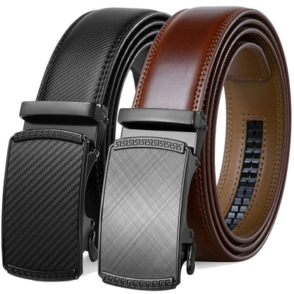 HOTFounders & C Mens Belt 2 Pack,Leather Ratchet Click Belt Dress with Slide Buckle 1 3/8" in Gift Set Box- Size Adjustable