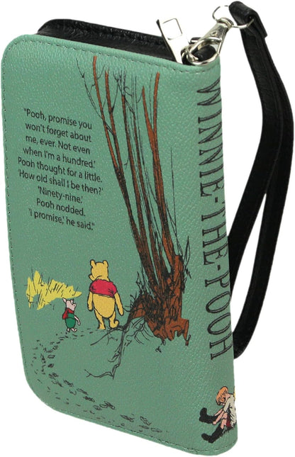 HOTWinnie the Pooh Bifold Wallet Wristlet, 7 Inch Sage Green Book Design | Snap Clamshell Closure, Zipper Coin Pouch, Windowed ID Slot, 4 Card Slots, Bill Pockets, Wrist Strap