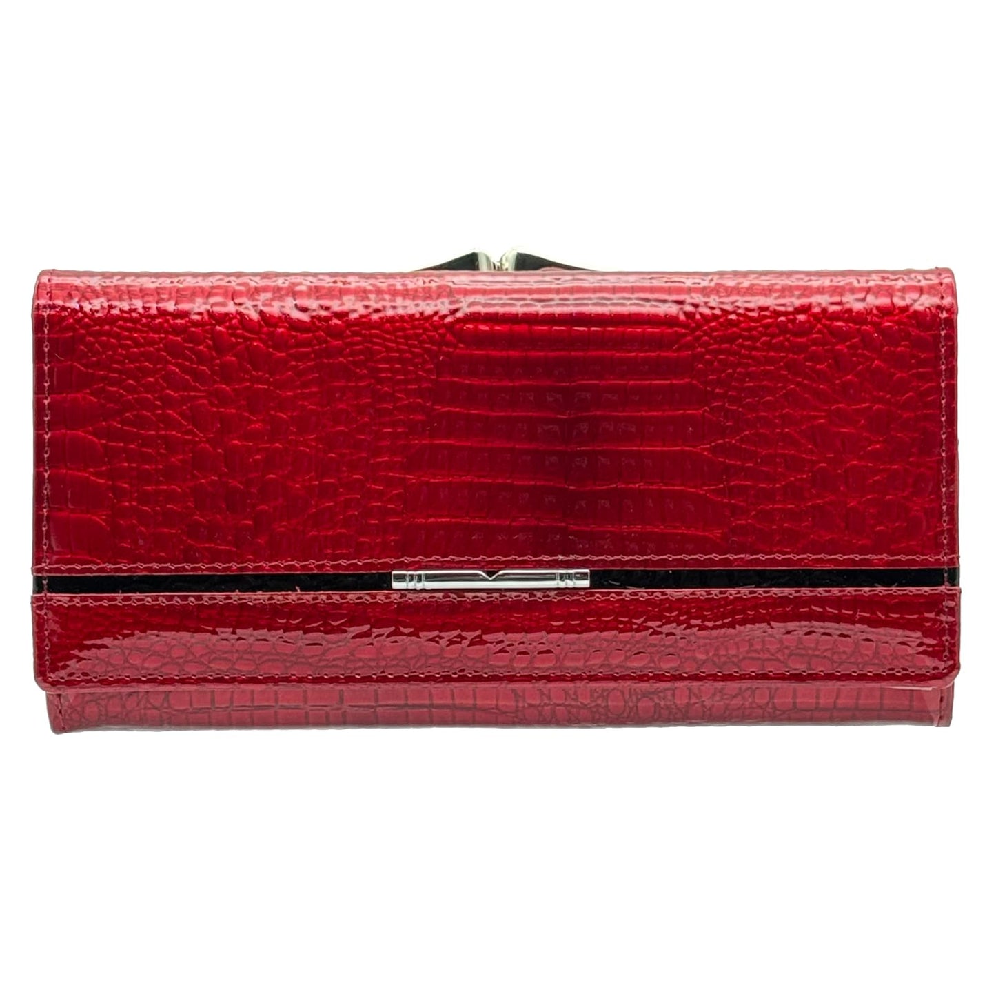 HOTWomen's Long Leather Wallet, Black Burgundy Multi-Color | Credit Card Purse, Trifold, Genuine Leather, Clutch