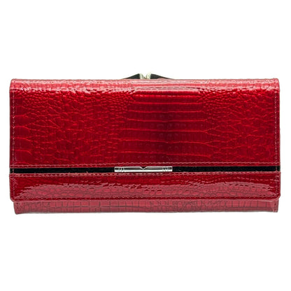 HOTWomen's Long Leather Wallet, Black Burgundy Multi-Color | Credit Card Purse, Trifold, Genuine Leather, Clutch