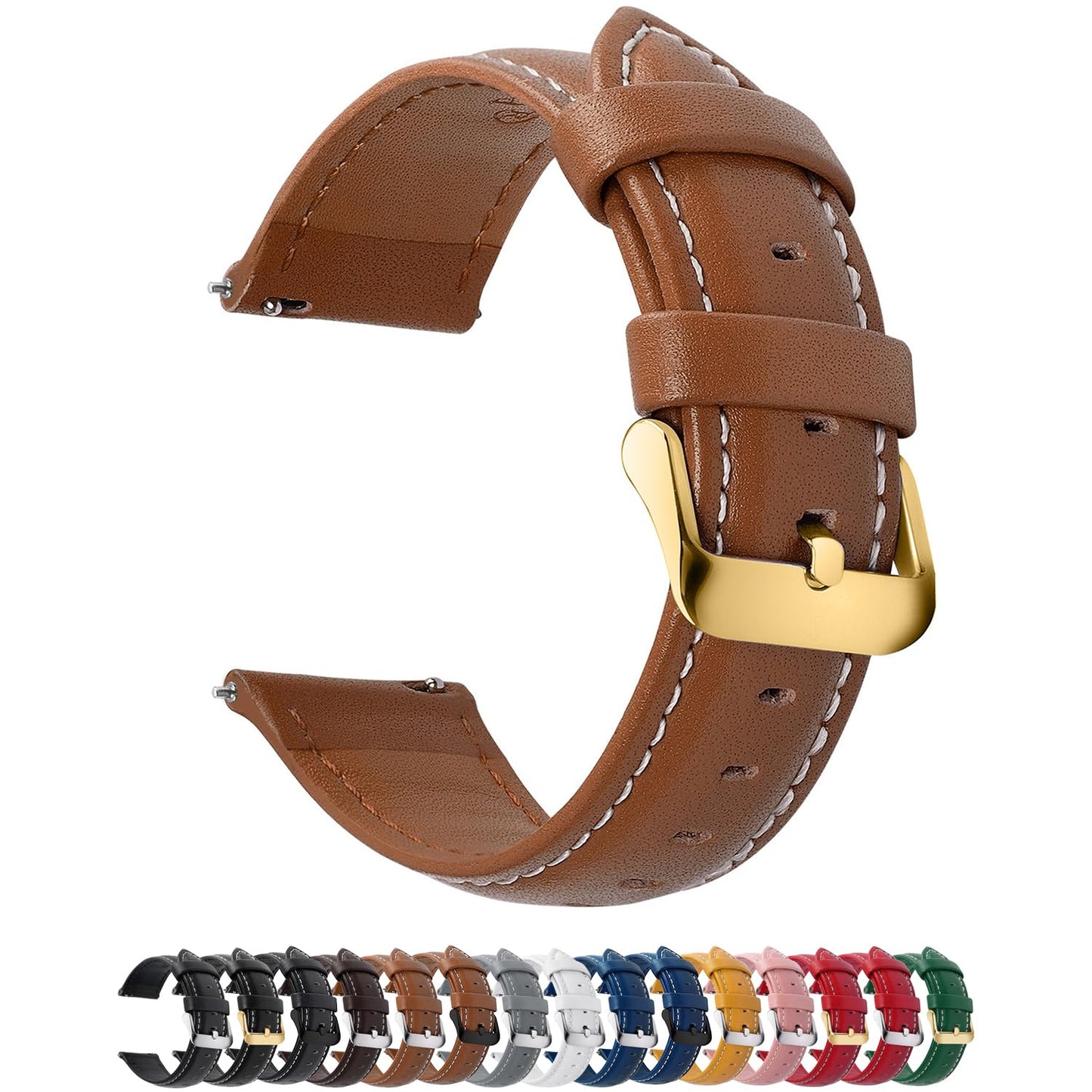 HOTFullmosa Watch Band, Quick Release Leather Watch Strap Compatible with Samsung Galaxy Garmin for Men Women, Replacement Bands Width 12mm 14mm 16mm 18mm 19mm 20mm 21mm 22mm 24mm | Quick Release Replacement Bands with Stainless Steel Metal Clasp, Genuine