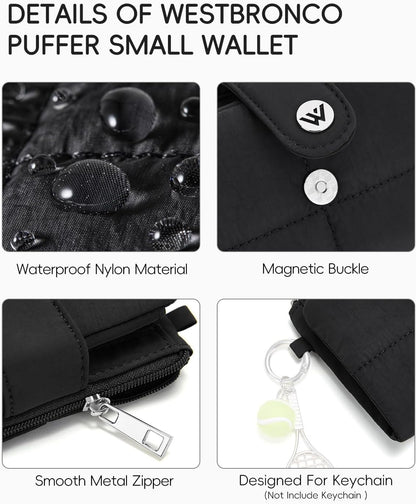 HOTWESTBRONCO Puffer Small Wallet for Women RFID Blocking Card Holder Wallets, Womens Bifold Wallet with Zipper Coin Pocket & ID Window