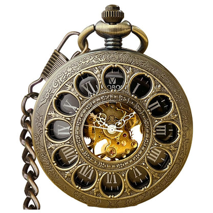 HOTVIGOROSO Mechanical Pocket Watches for Men Skeleton Pocket Watch with Chain | Vintage gold men's pocket watch,Hand wind up mechanical,Roman No. analog pocketwatch,Reloj de bolsillo para hombre,Gift ideal