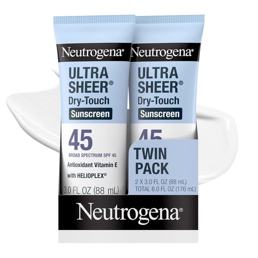 HOTNeutrogena Ultra Sheer Dry Touch Sunscreen Lotion SPF 45 Broad Spectrum UVA UVB Protection Lightweight Water Resistant up to 80 Minutes Oil PABA Oxybenzone Free, 2-pack of 3 fl oz