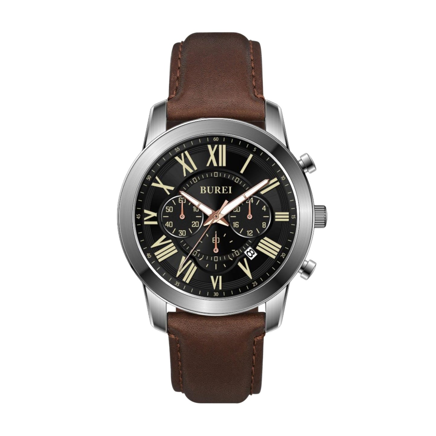 HOTBUREI Men's Leather Watches Chronograph Quartz Watches for Men Classic Cool Lightweight Wristwatch,Gift for Dad Husband Boyfriend