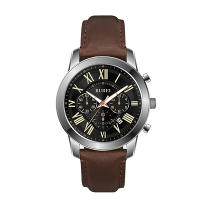 HOTBUREI Men's Leather Watches Chronograph Quartz Watches for Men Classic Cool Lightweight Wristwatch,Gift for Dad Husband Boyfriend