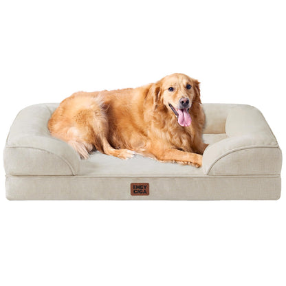 HOTEHEYCIGA Orthopedic Dog Beds for Extra Large Dogs 44x32Inch, Polyurethane Foam XL Pet Bed with Sides, Non-Slip and Egg-Crate Foam Big Dog Couch Bed with Washable Removable Cover, Grey