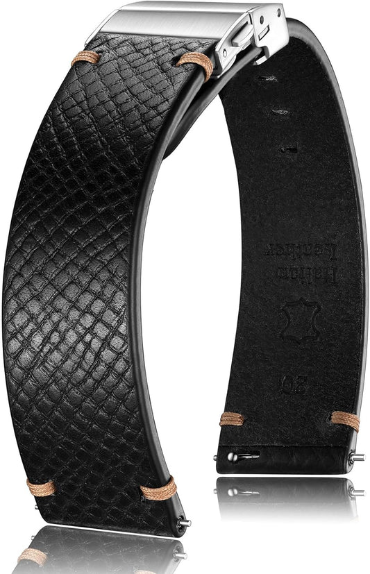 HOTGetalia Italian Leather Watch Band | Tuscany Vegetable-Tanned Full Grain Calfskin Palm Grain Strap, Quick Release Watch Band with Folding Clasp, 18mm 19mm 20mm 21mm 22mm, Soft Strap for Men Women