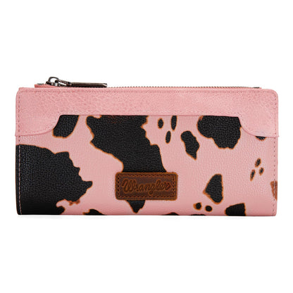 HOTMontana West Wrangler Cow Print Wallets Womens Bifold Credit Card Wallet Women's Wallets, Card Cases & Money Organizers Brown Wallet for Women Ladies Female Cash Wallett with Smooth Zipper