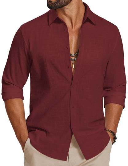 HOTCOOFANDY Men's Casual Button Down Shirts Long Sleeve Cotton Beach Wedding Shirt Summer Linen Shirt for Men