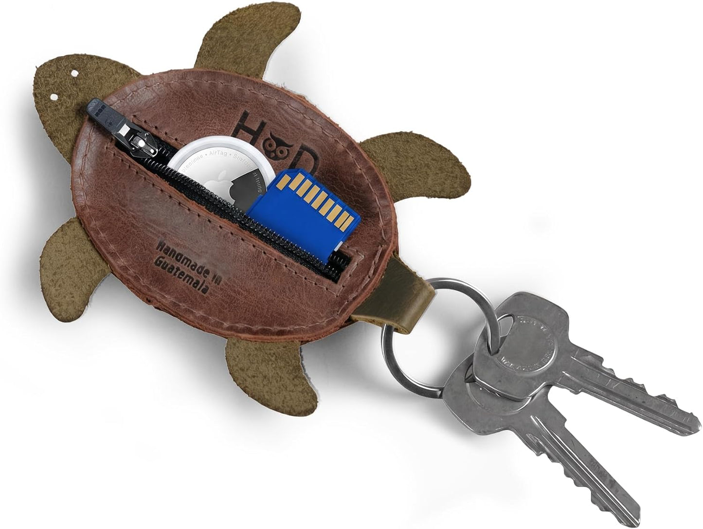 HOTHide & Drink, Rustic Leather Turtle Coin Purse/Change Pouch/Bag/Cable/SD Card Holder/USB Organizer, Handmade Includes 101 Year Warranty :: Bourbon Brown