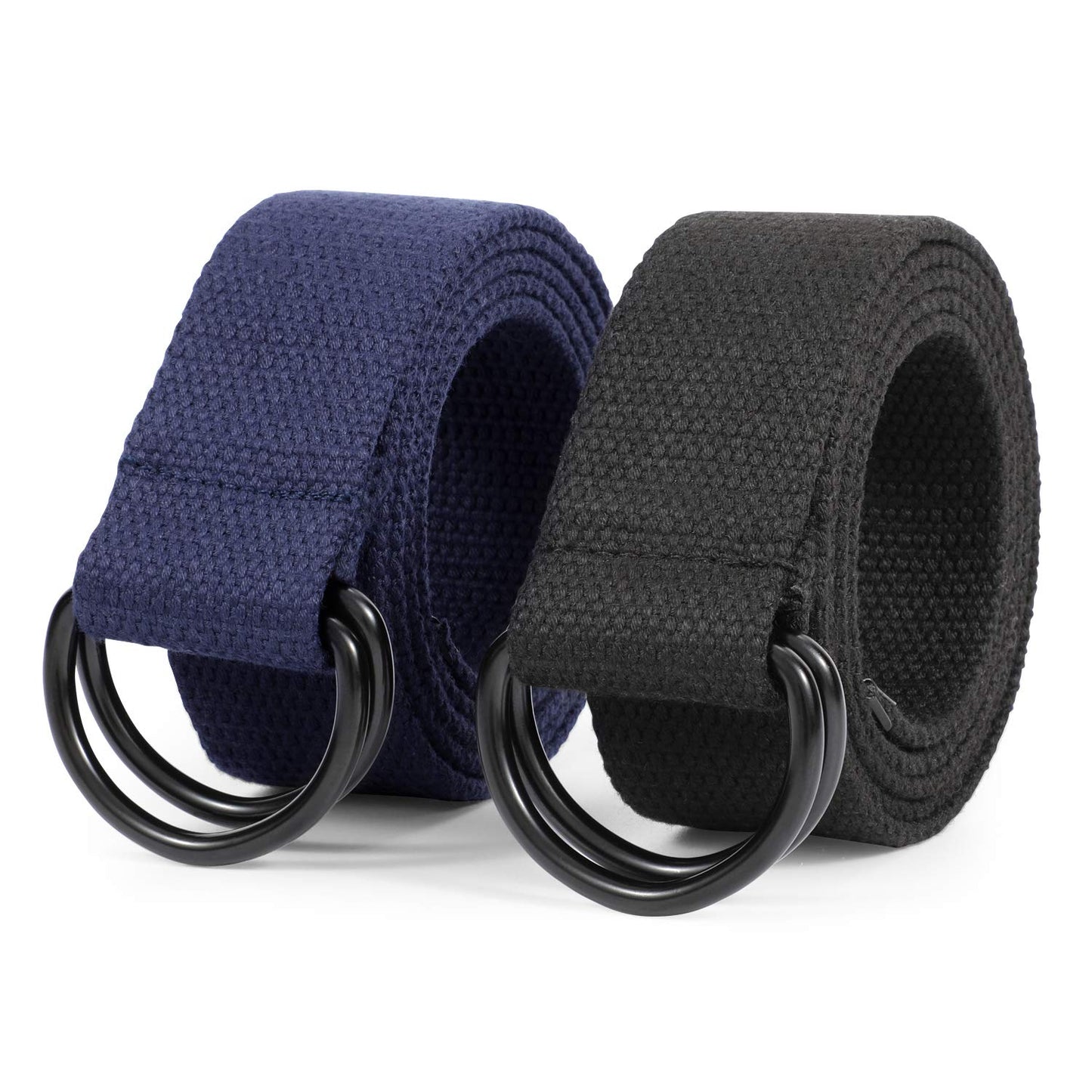 HOTJASGOOD Men Canvas Belt Web Fabric Casual Belt with Black Double D-ring 1 1/2" Wide Set of 2