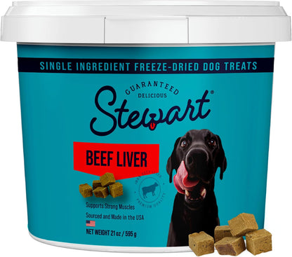 HOTStewart Freeze Dried Dog Treats, 100% Beef Liver, 21 oz Tub | Premium Quality Raw Protein, Single Ingredient, High Protein Training Treats & Food Topper, No Refrigeration, Cat Friendly
