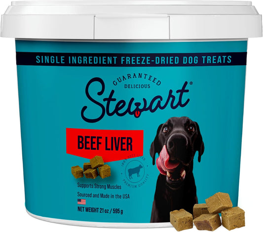 HOTStewart Freeze Dried Dog Treats, 100% Beef Liver, 21 oz Tub | Premium Quality Raw Protein, Single Ingredient, High Protein Training Treats & Food Topper, No Refrigeration, Cat Friendly