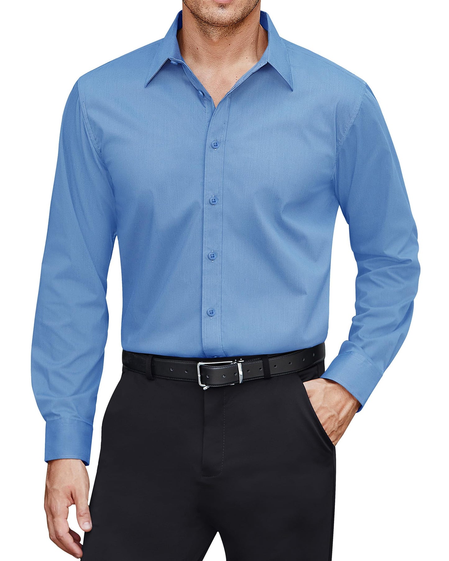 HOTJ.VER Men's Dress Shirts Stretch Stain Shield Long Sleeve Solid Formal Shirt Business Casual Button Down Shirts