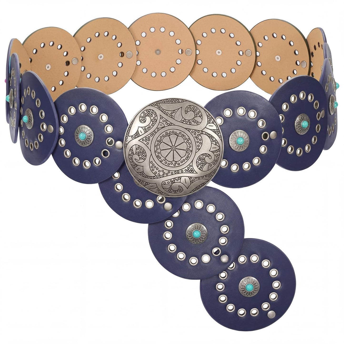 HOTXZQTIVE Western PU Leather Belts for Woman Concho Cowgirl Cowboy Disc Belt for Ladies Wide Boho Country Waist Belts for Dress