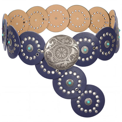 HOTXZQTIVE Western PU Leather Belts for Woman Concho Cowgirl Cowboy Disc Belt for Ladies Wide Boho Country Waist Belts for Dress