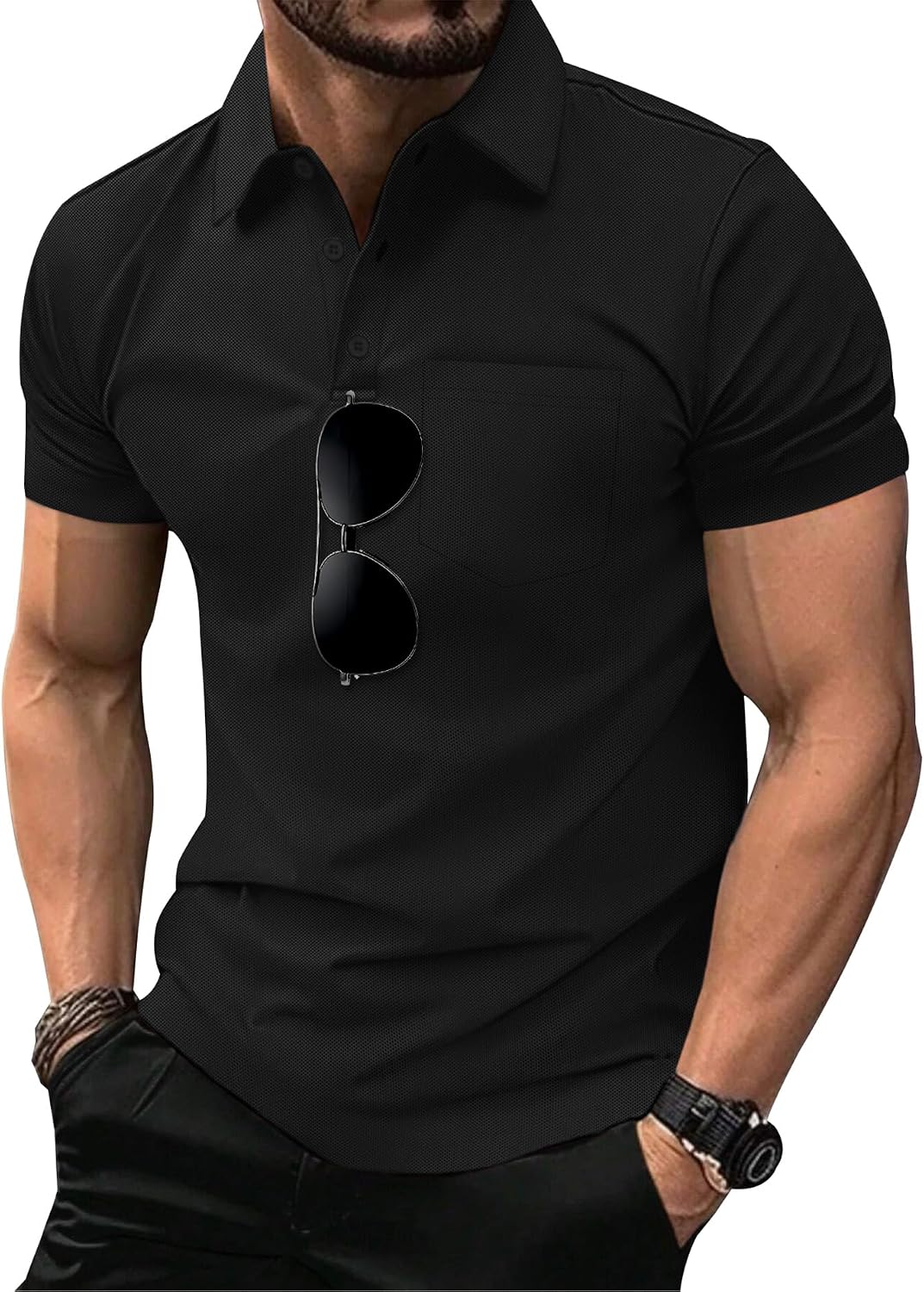 HOTSCODI 5 Pack Mens Pocket Polo Shirts Short Sleeve Multipack Golf Shirt for Men Moisture Wicking Casual Athletic Work T-Shirts
