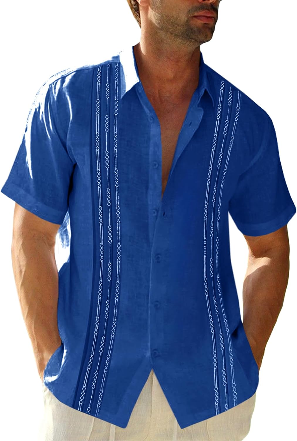 HOTRuncati Mens Short Sleeve Guayabera Shirts Linen Button Down Cuban Shirt | Cotton blend, Mexican style, Button up, Embroidered, Loose fit, Barong tagalog, Bowling shirts, for Summer Beach, Wedding