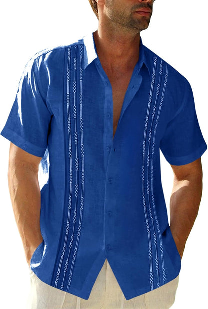 HOTRuncati Mens Short Sleeve Guayabera Shirts Linen Button Down Cuban Shirt | Cotton blend, Mexican style, Button up, Embroidered, Loose fit, Barong tagalog, Bowling shirts, for Summer Beach, Wedding