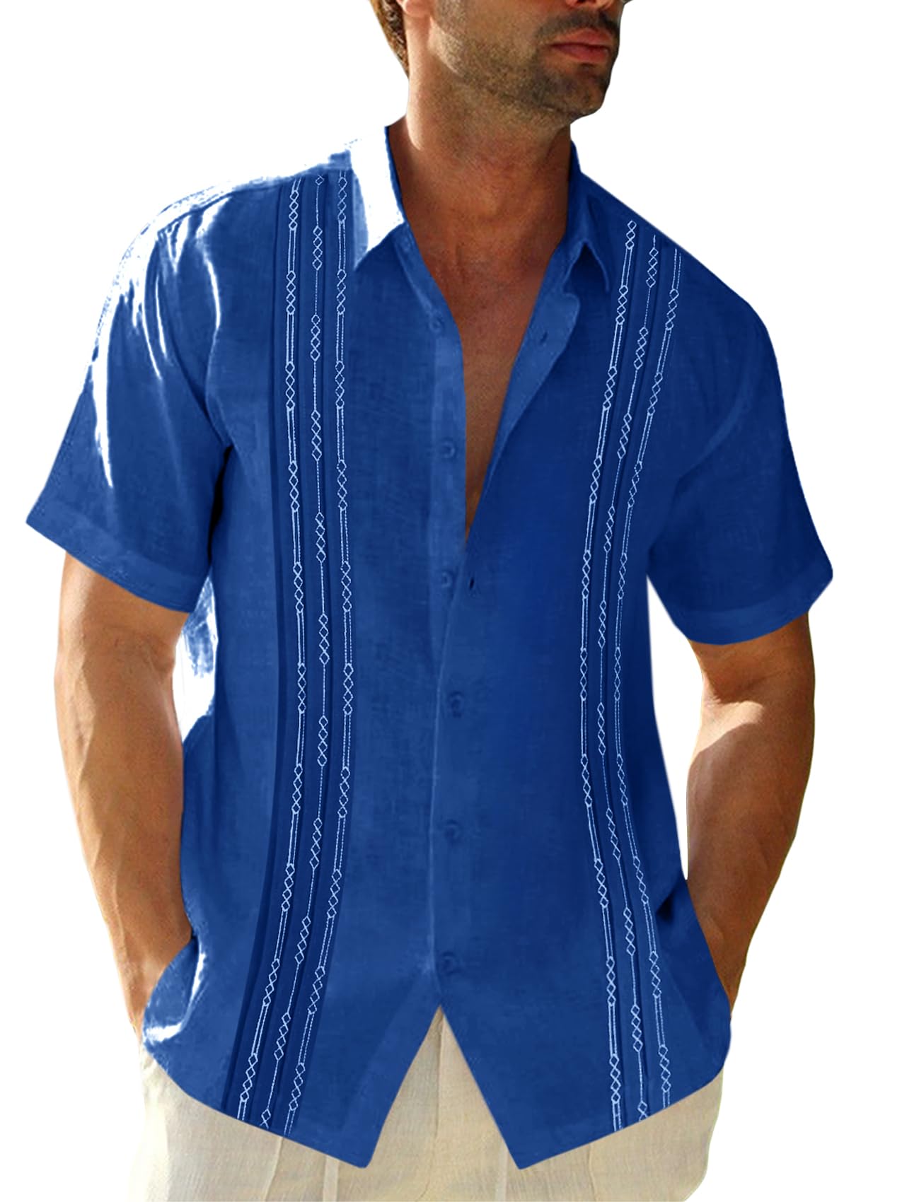 HOTRuncati Mens Short Sleeve Guayabera Shirts Linen Button Down Cuban Shirt | Cotton blend, Mexican style, Button up, Embroidered, Loose fit, Barong tagalog, Bowling shirts, for Summer Beach, Wedding
