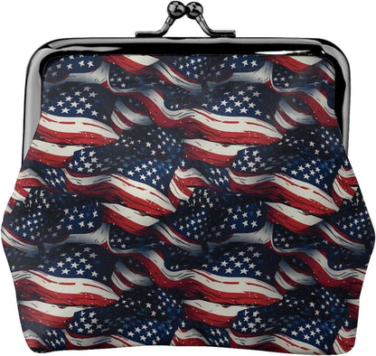 HOTRed White Blue Stars and Stripes American Flag Leather Coin Purse Compact Pouch Card Holder Wallet for Women Daily Use Travel Gifts