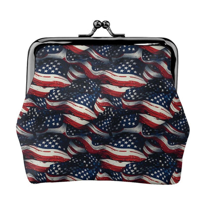 HOTRed White Blue Stars and Stripes American Flag Leather Coin Purse Compact Pouch Card Holder Wallet for Women Daily Use Travel Gifts