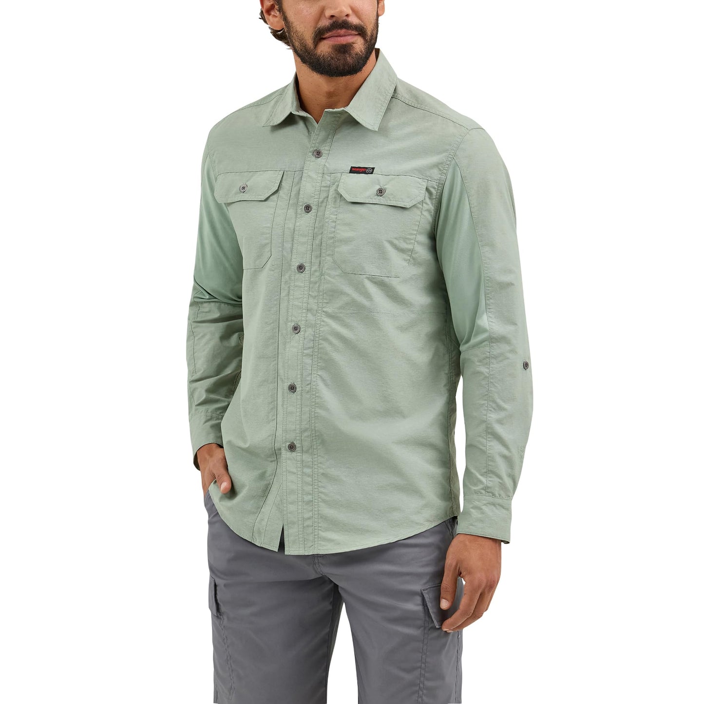 HOTATG by Wrangler Men's Long Sleeve Mixed Material Shirt