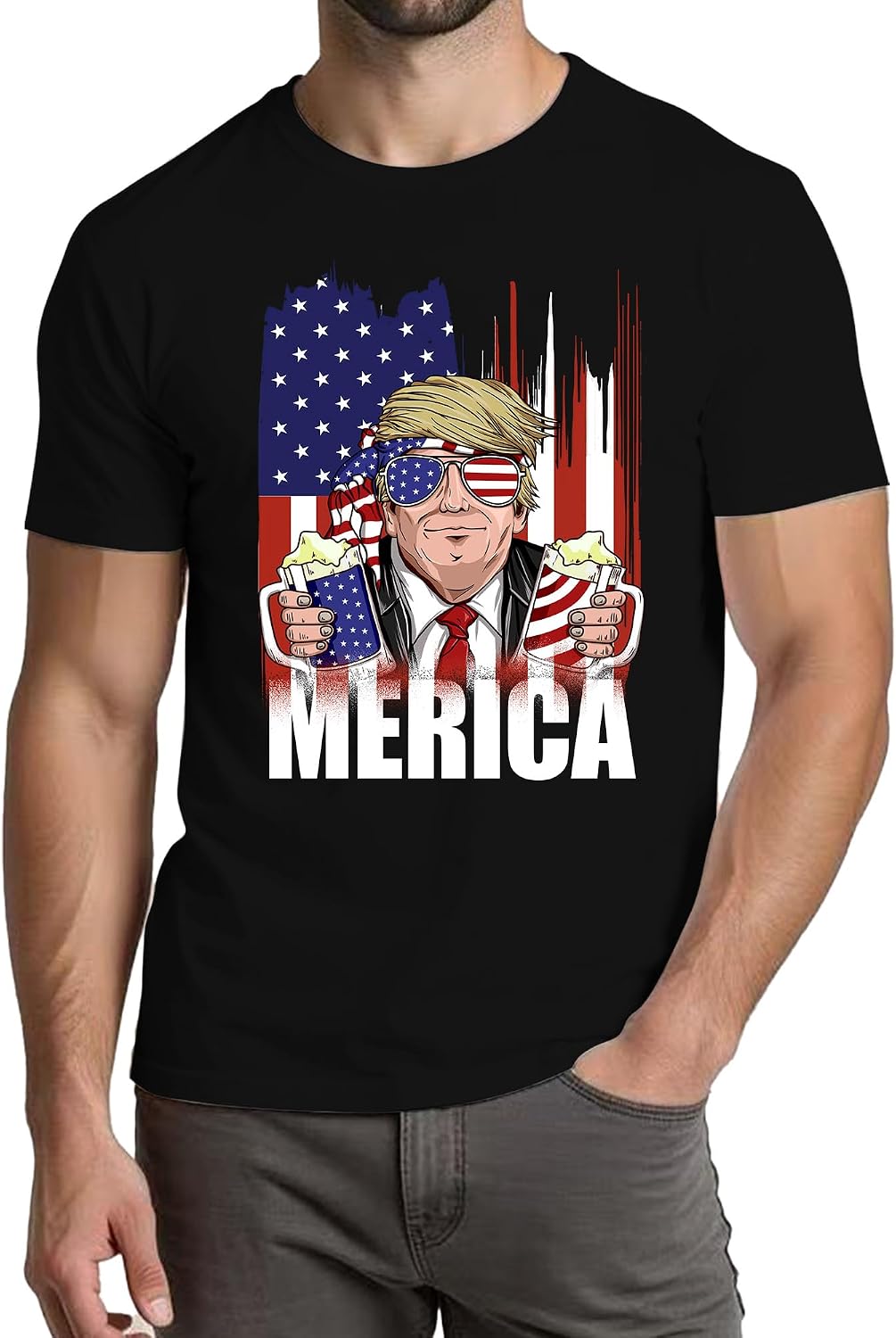HOT4th of July Shirts for Men:Independence Day American Flag Patriotic Higher Quality Short Sleeve T-Shirt