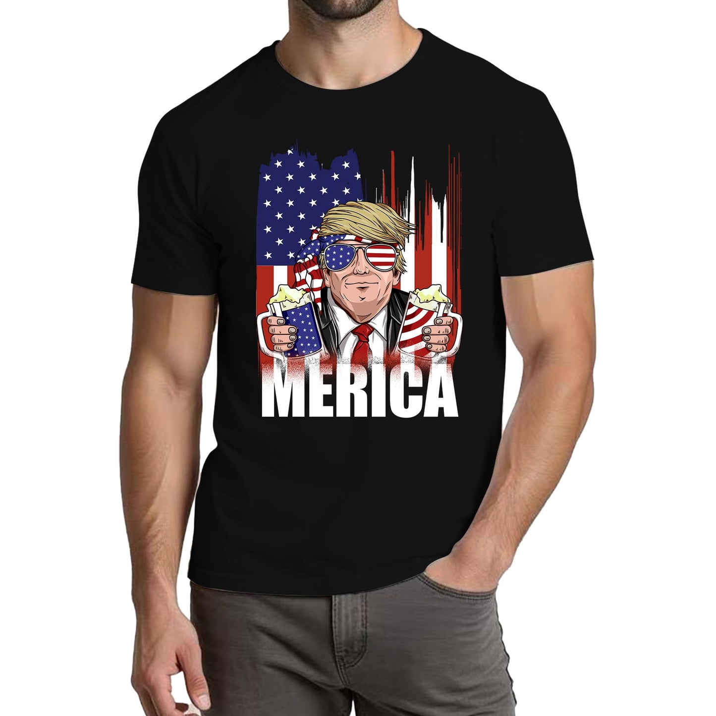 HOT4th of July Shirts for Men:Independence Day American Flag Patriotic Higher Quality Short Sleeve T-Shirt