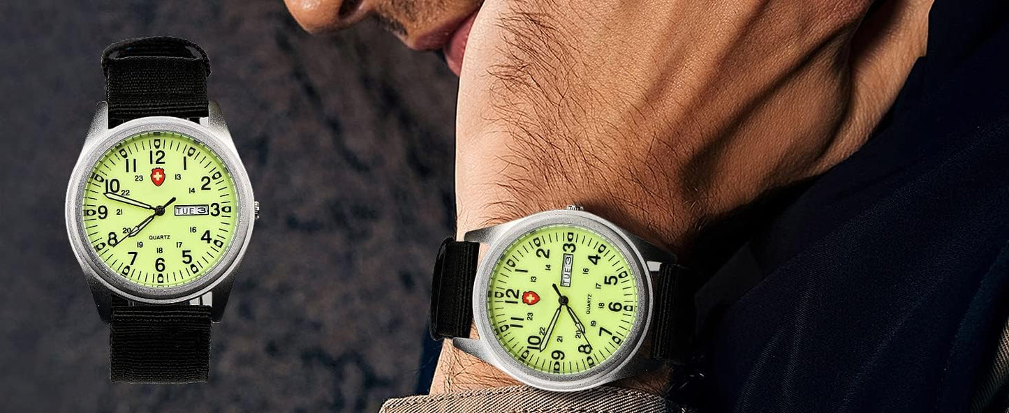 HOTGosasa Unisex Military Analog Field Watch with Nylon Strap, Luminous Easy Read Dial, Sport Tactical Casual Quartz Wristwatch, Daily Water Resistant